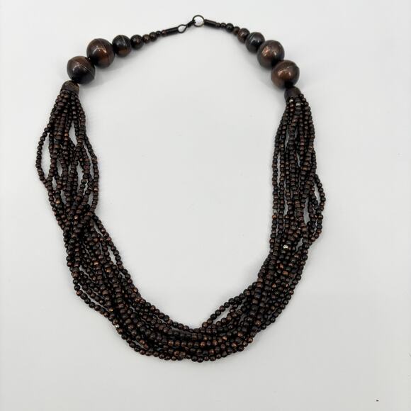 Vintage Boho Multi-Strand Beaded Necklace – 26" Long with Chunky Brown Beads - Picture 4 of 5